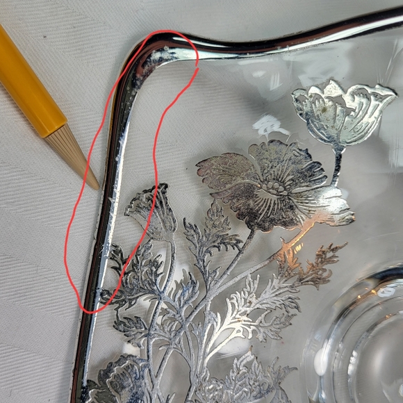 Silver City Glass Co. Sterling Overlay Bowl Dish Flanders Poppies 5.75" Square - Picture 13 of 16